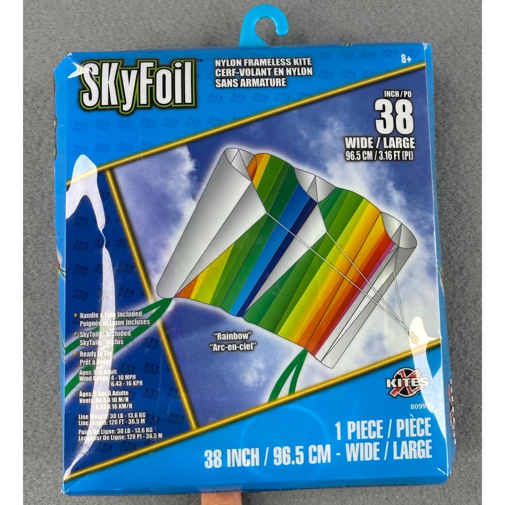 SkyFoil Frameless‎ Kite Rainbow 38 Inch Nylon Parafoil Ready to Fly